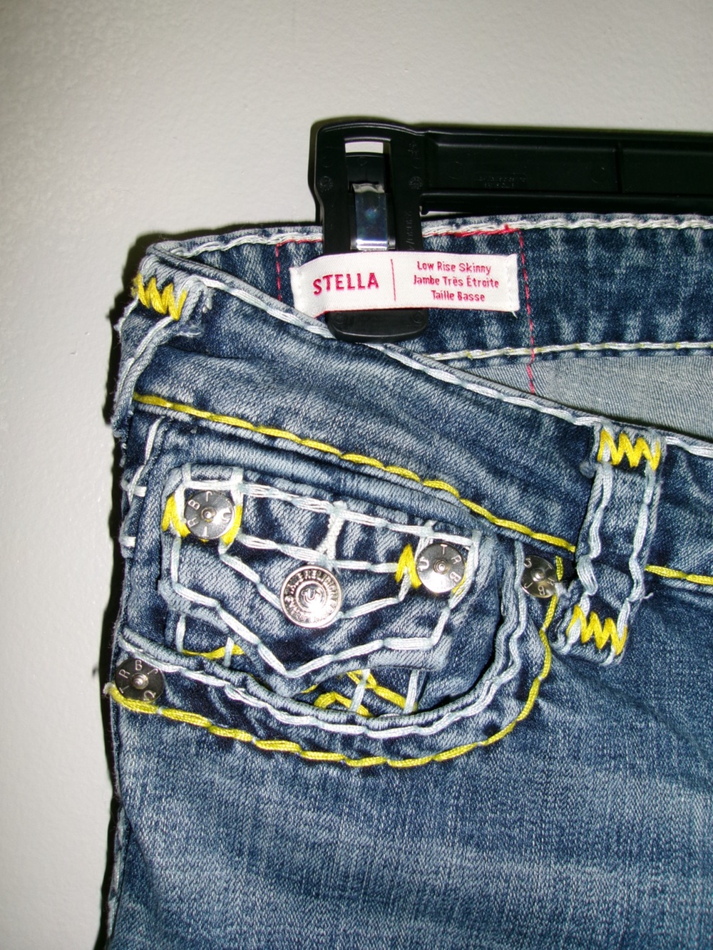 True Religion Women Denim Jeans with Yellow Accent Stitching in style “Stella”